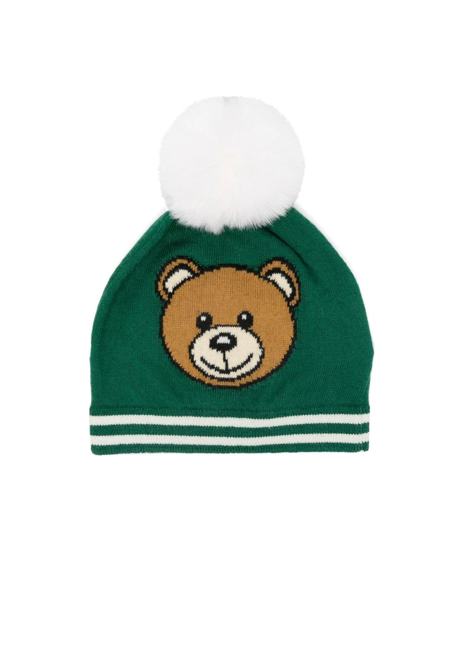 Moschino Kids Cappello in Maglia Verde con Pon Pon
