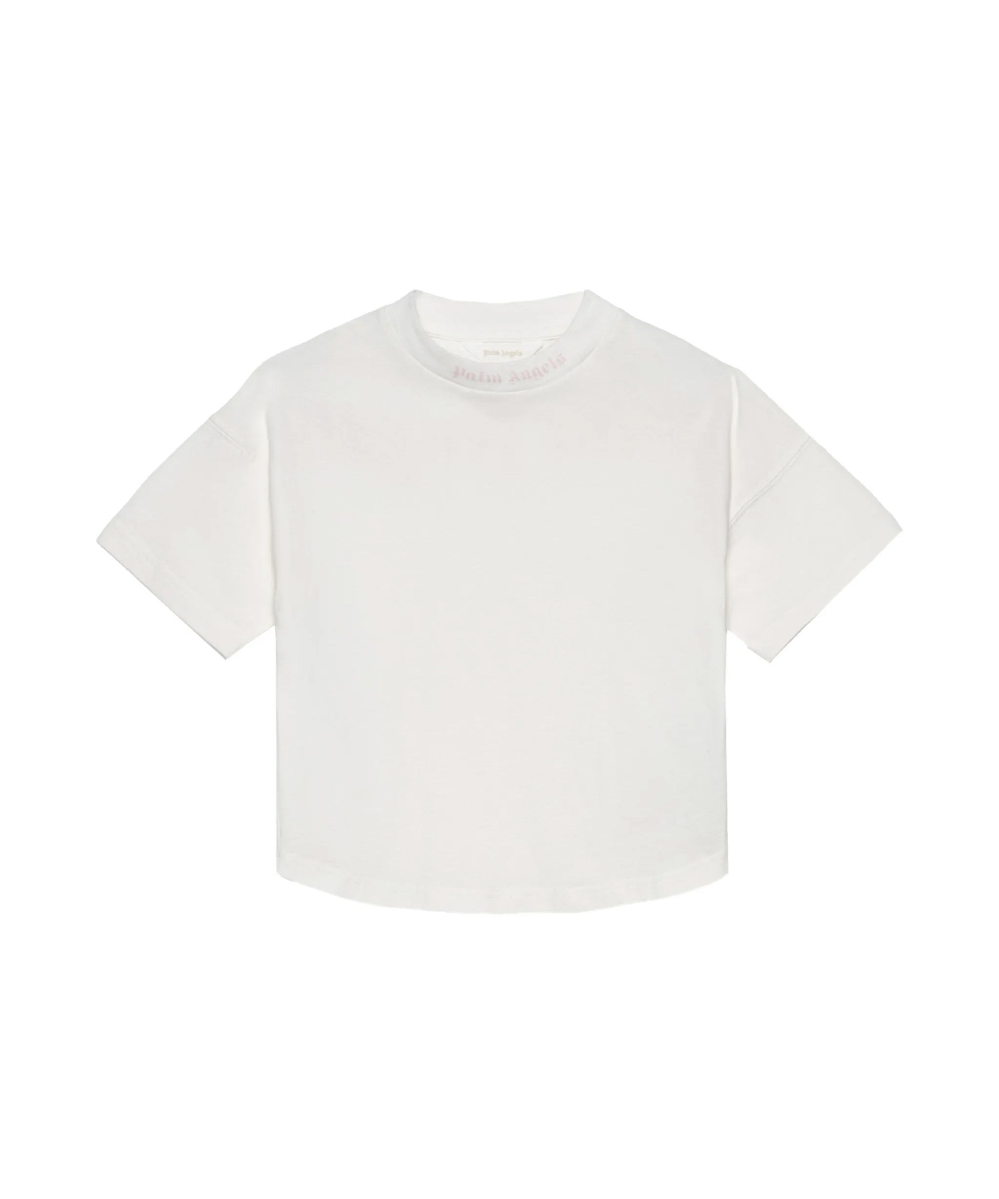 Palm Angels Kids T-Shirt Off-White con Logo Rosa per Bambine