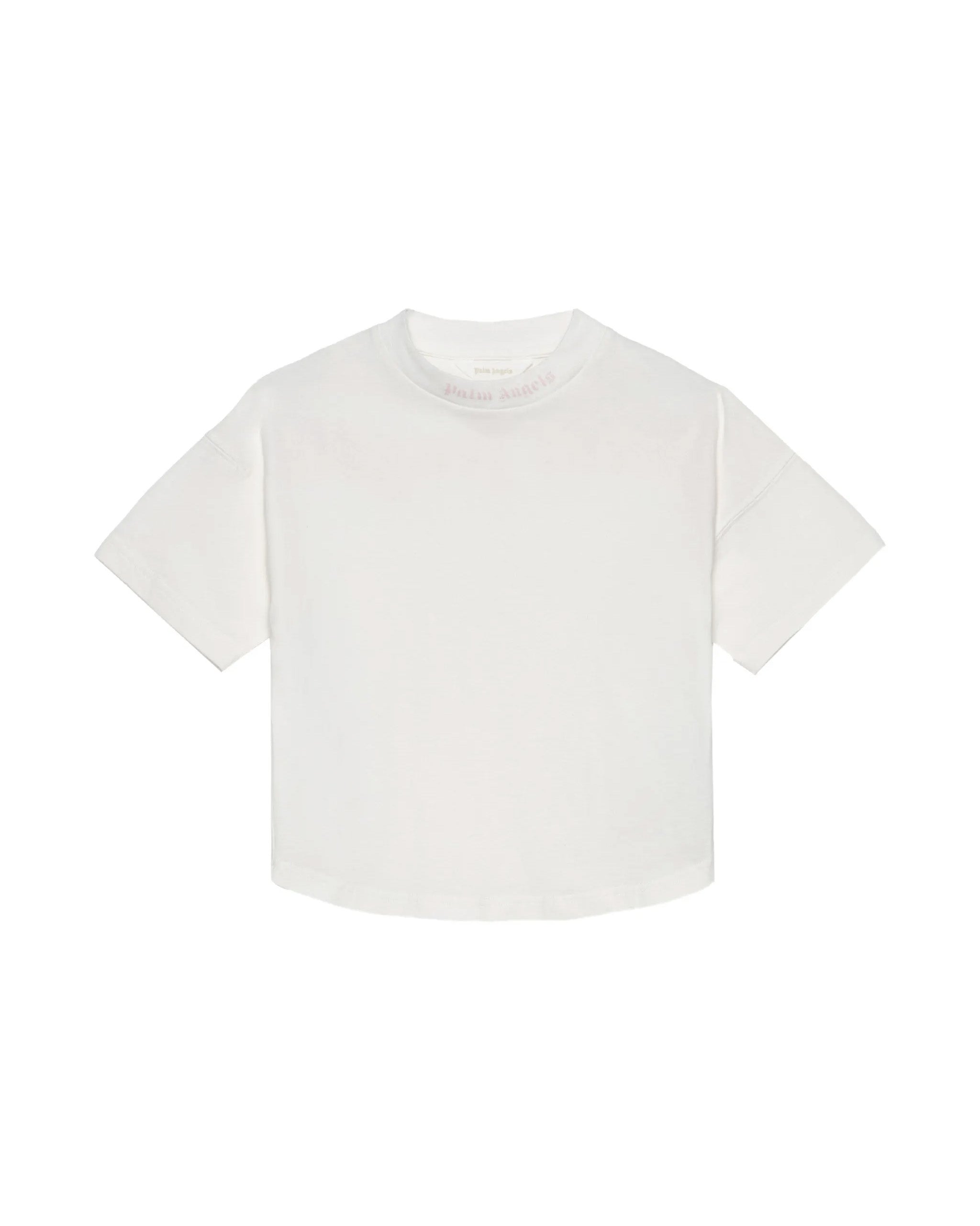 Palm Angels Kids T-Shirt Off-White con Logo Rosa per Bambine
