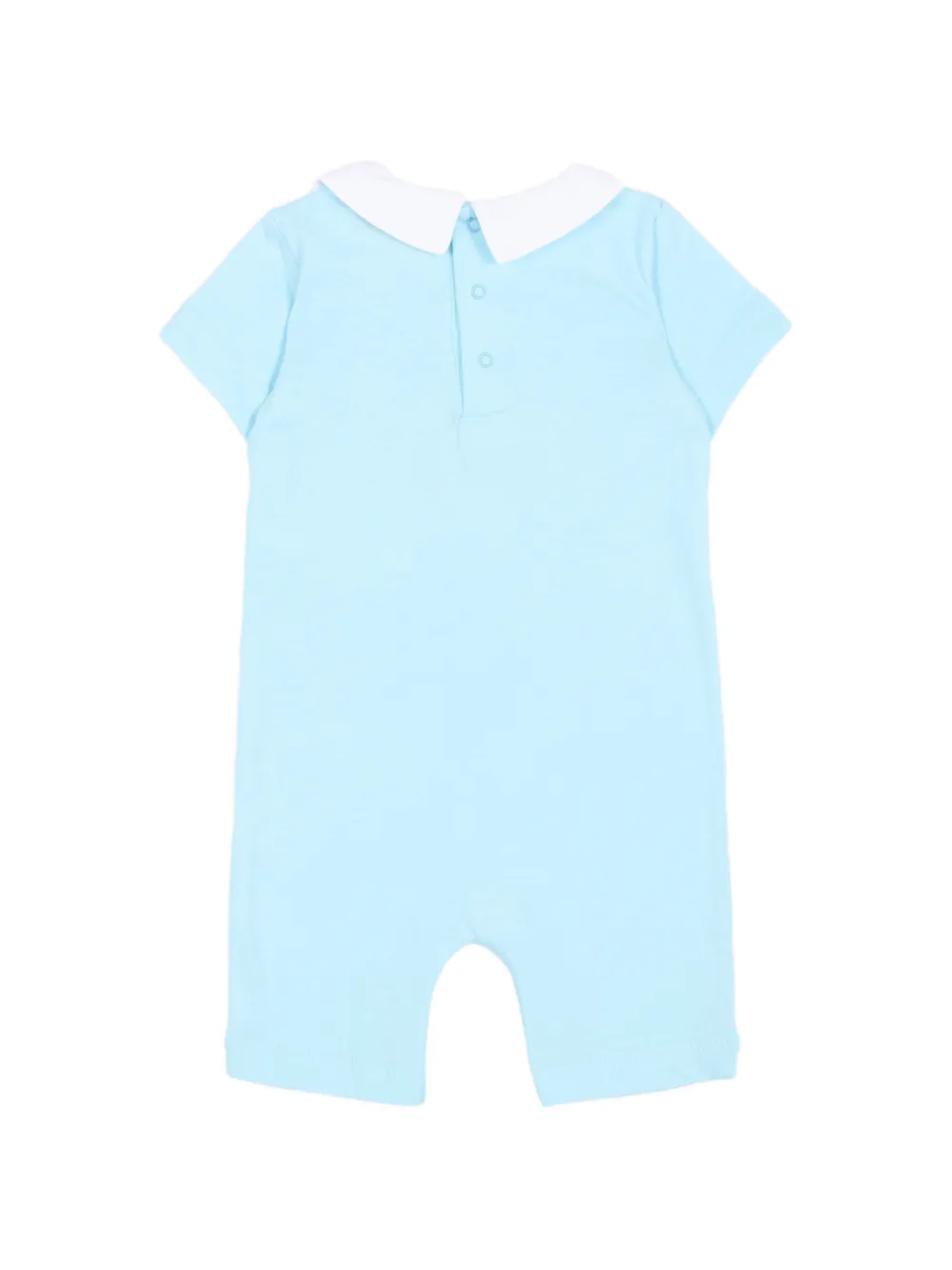 Moschino Kids Pagliaccetto Celeste con Logo Teddy Bear per Neonati