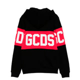 Gcds Kids Felpa con Capuccio Nera Unisex con Stampa GCDS a Contrasto per Bambini