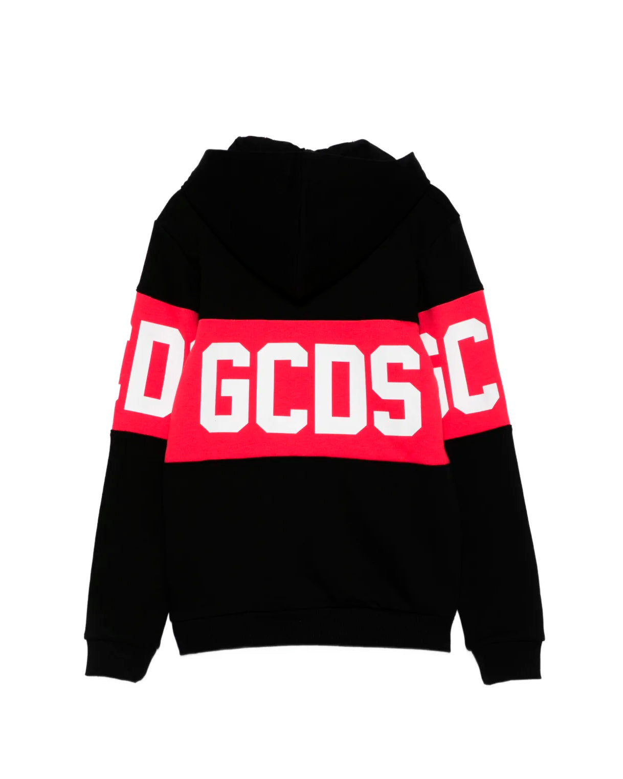 Gcds Kids Felpa con Capuccio Nera Unisex con Stampa GCDS a Contrasto per Bambini
