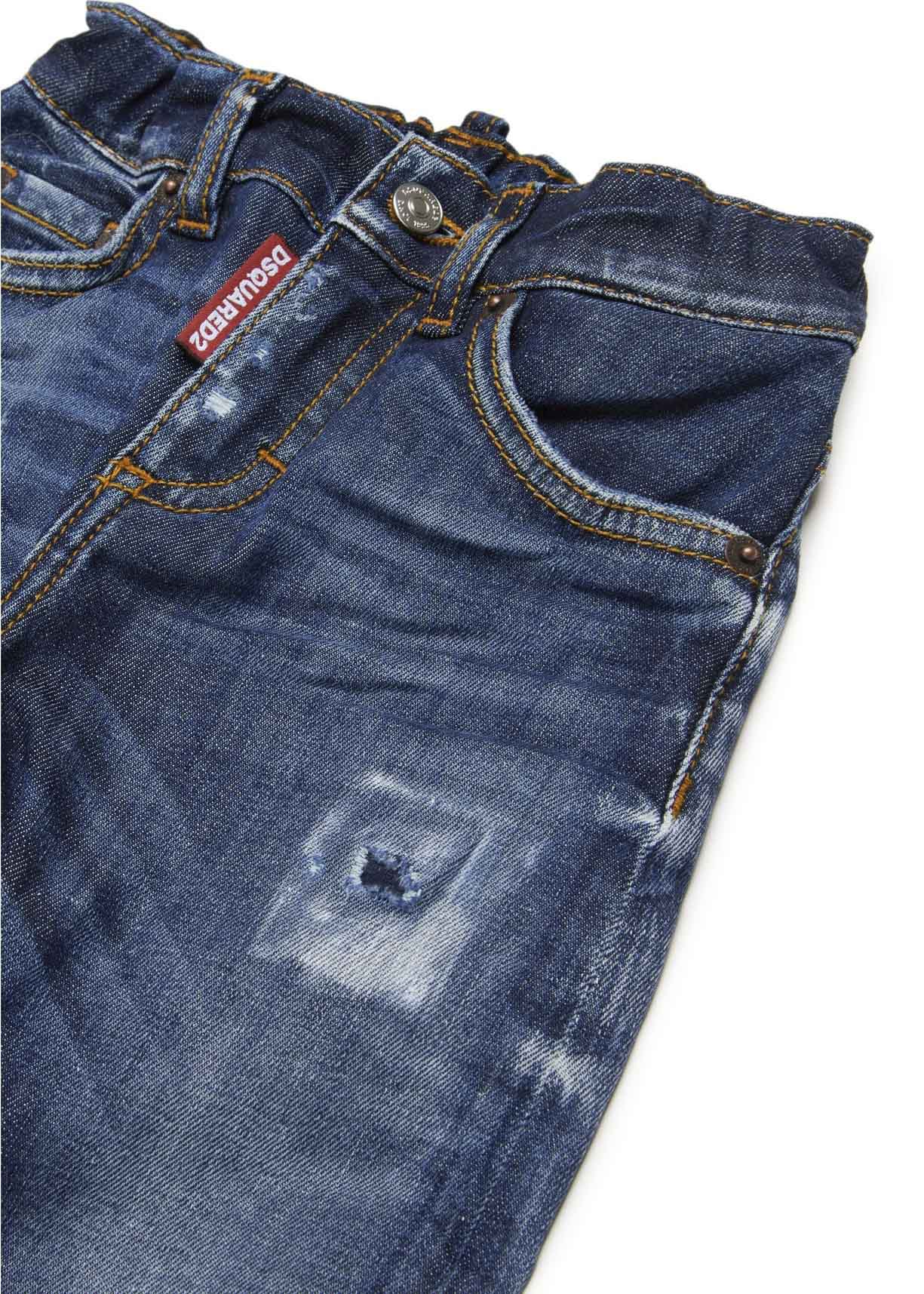 Dsquared2 Kids Jeans Denim Scuro con Rotture per Neonati (dettaglio)