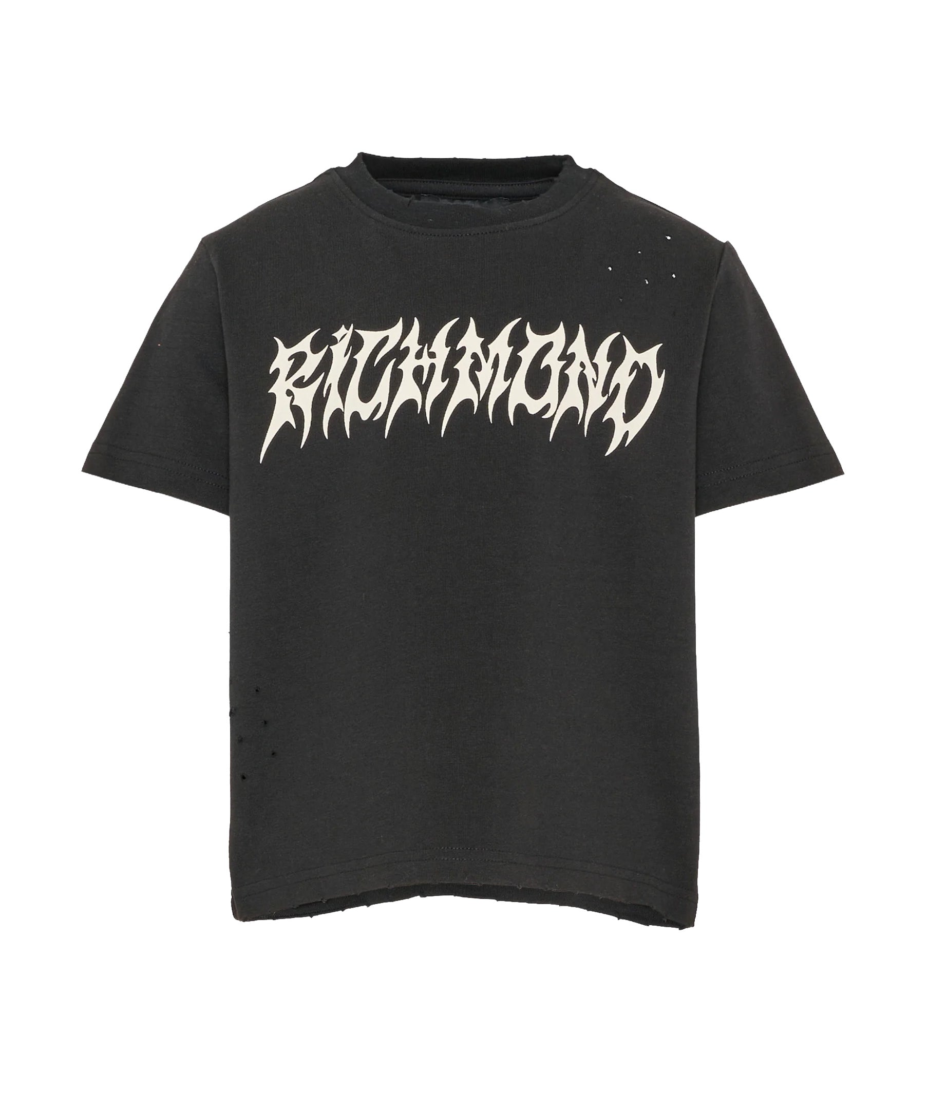John Richmond Kids T-Shirt Nero con Stampa Lettering e Strass per Bambini