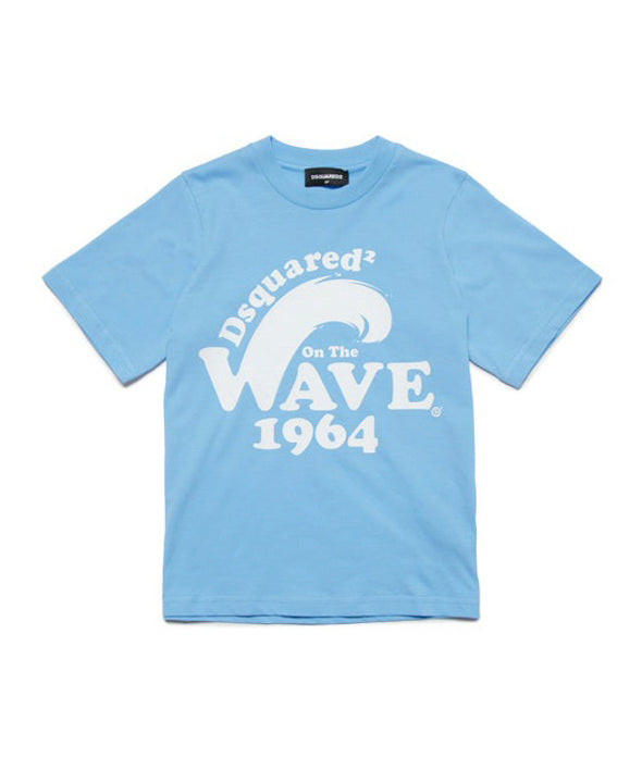 Dsquared2 Kids T-Shirt Celeste con Logo Wave 1964 per Bambini