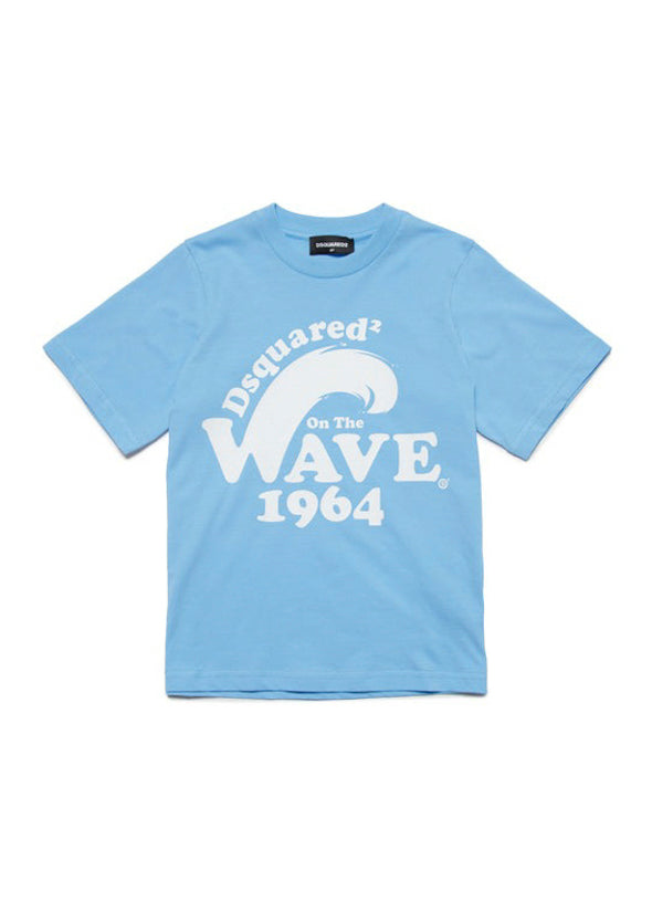 Dsquared2 Kids T-Shirt Celeste con Logo Wave 1964 per Bambini