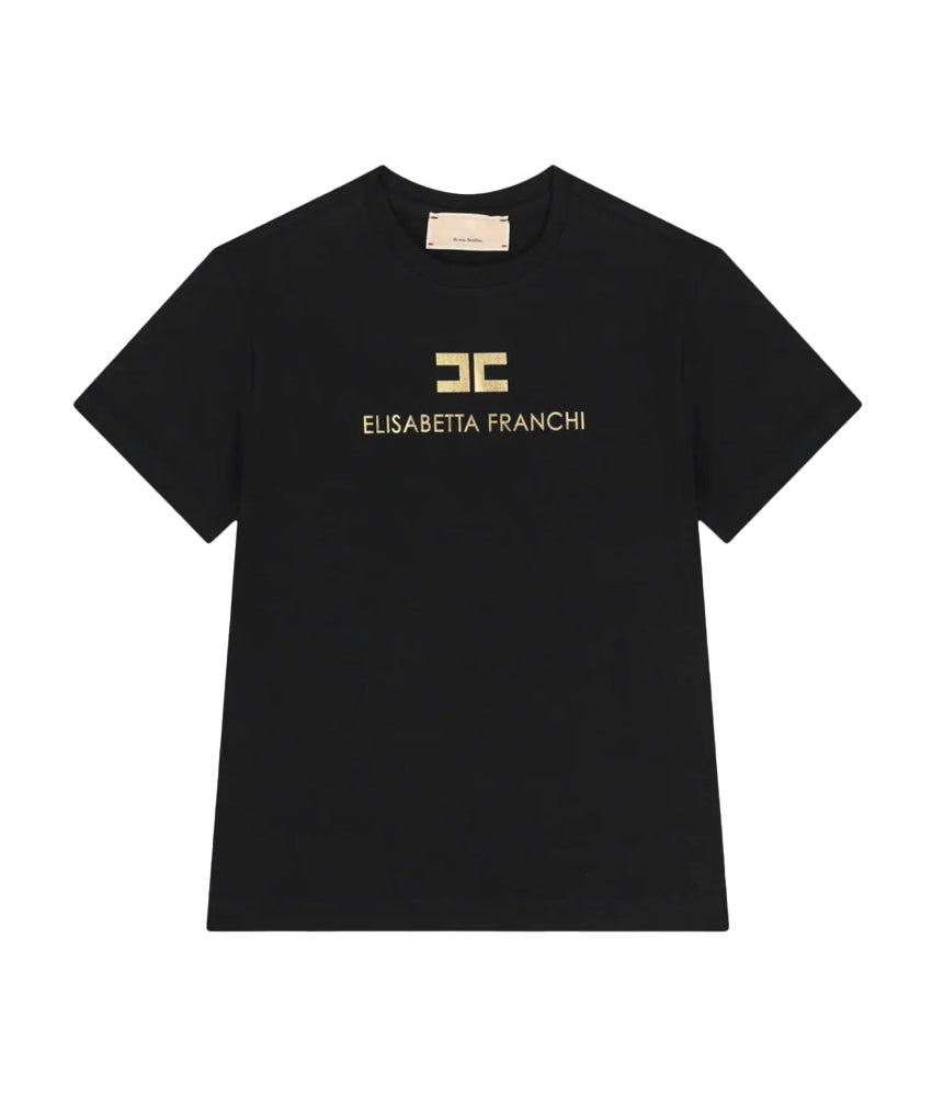 Elisabetta Franchi La Mia Bambina T-Shirt Nero con Logo Oro per Bambine