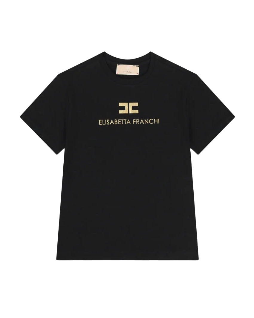 Elisabetta Franchi La Mia Bambina T-Shirt Nero con Logo Oro per Bambine