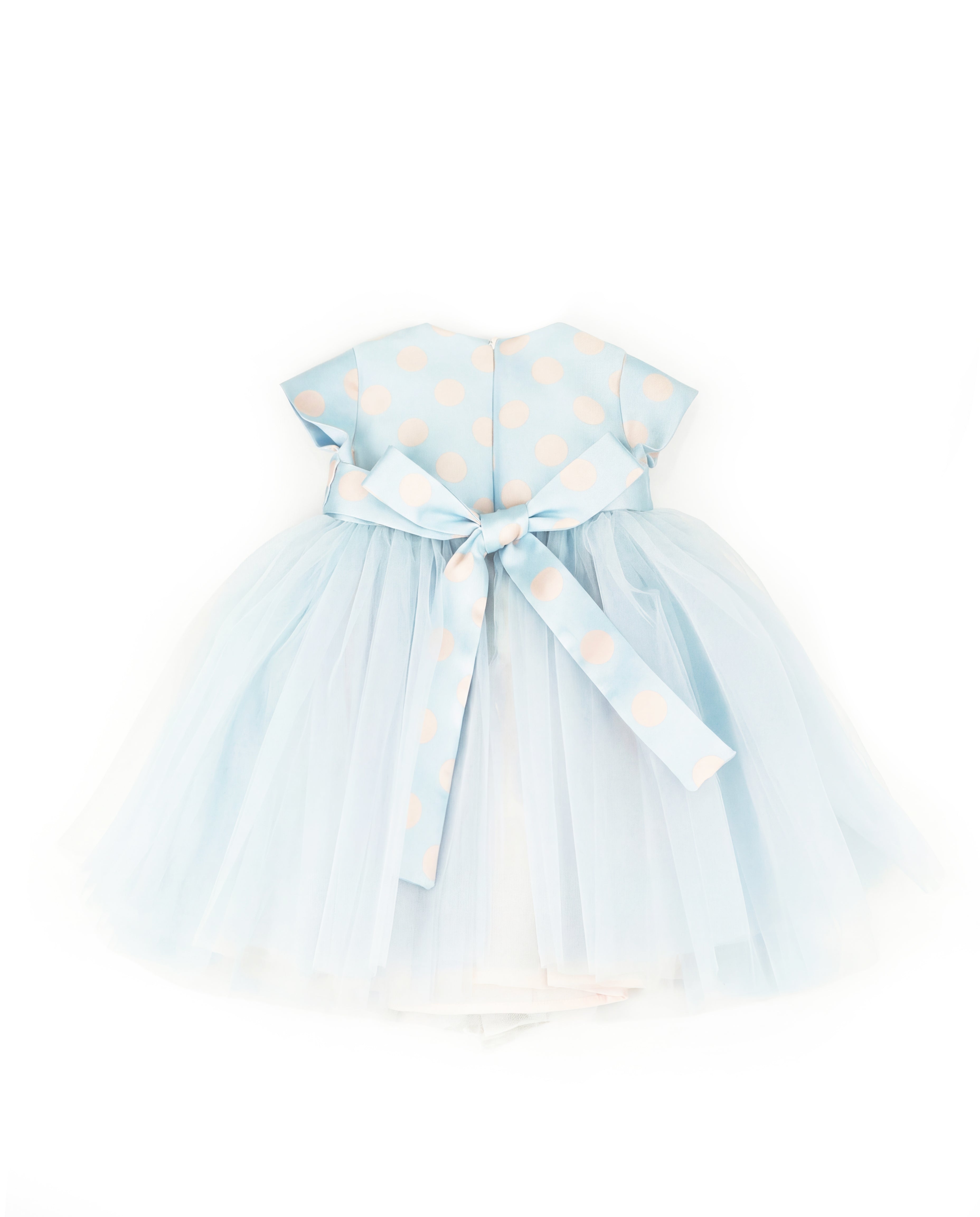 Marlù Abito da Cerimonia Cielo/Rosa con Pois e Applicazioni per Neonate