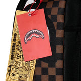 Sprayground Kids Zaino Marrone Sharks in Paris con Stampa Squalo Check e Logo per Bambini o Bambine
