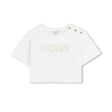 Michael Kors Kids T-Shirt Bianco con Logo Ricamato per Bambine