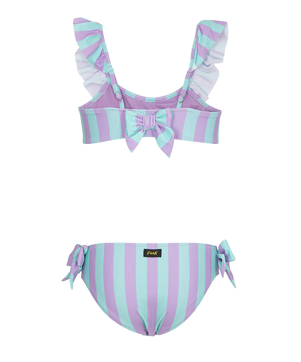 F**K Kids Costume Due Pezzi Fantasia a Strisce Verde Acqua e Viola per Bambine