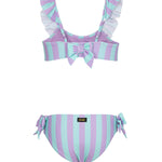 F**K Kids Costume Due Pezzi Fantasia a Strisce Verde Acqua e Viola per Bambine