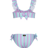 F**K Kids Costume Due Pezzi Fantasia a Strisce Verde Acqua e Viola per Bambine