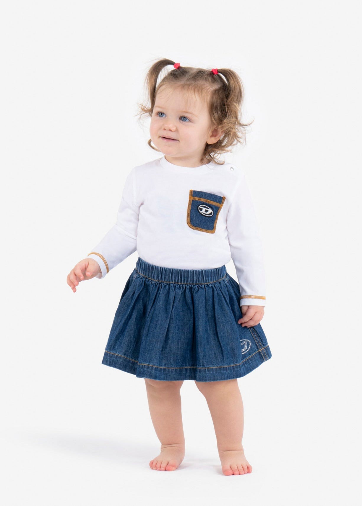 Diesel Kids Gonna in Denim Blu con Logo per Neonate