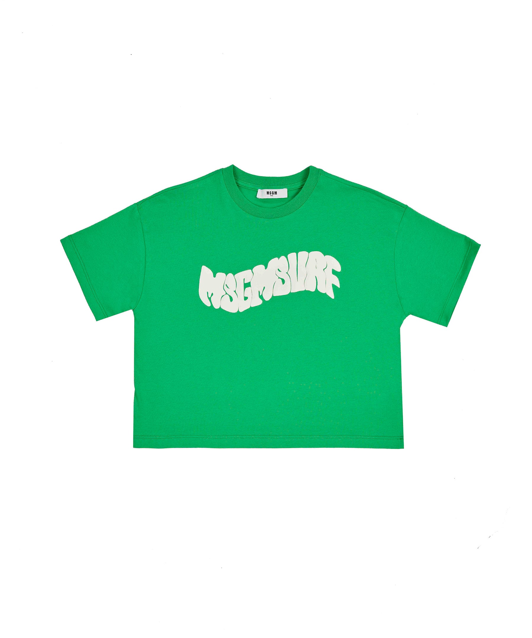 MSGM Kids T-shirt Verde Crop con Logo per Bambine