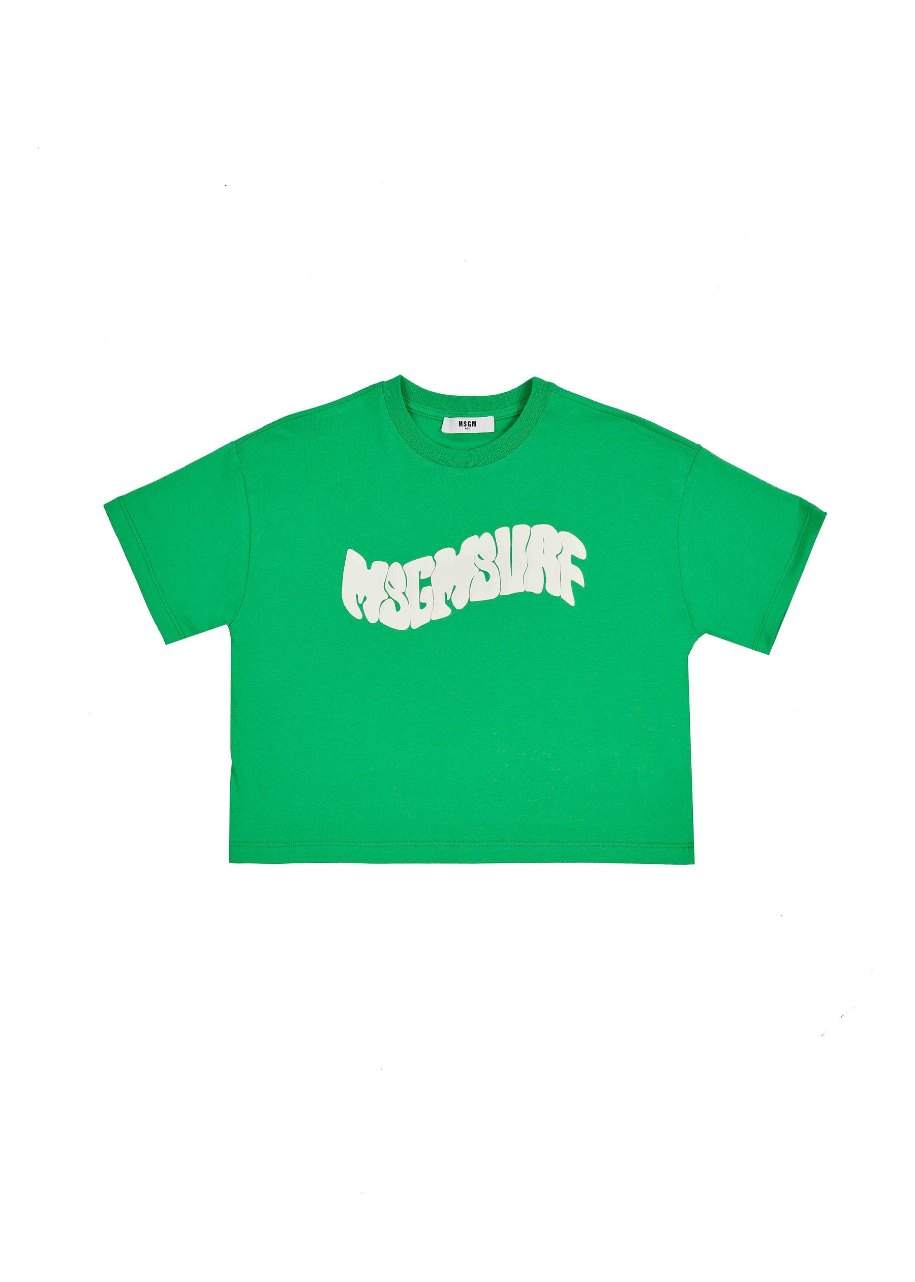 MSGM Kids T-shirt Verde Crop con Logo per Bambine