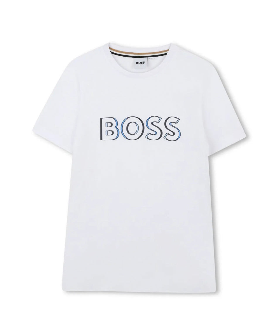 Boss Kids T-shirt Bianca con Stampa per Bambini