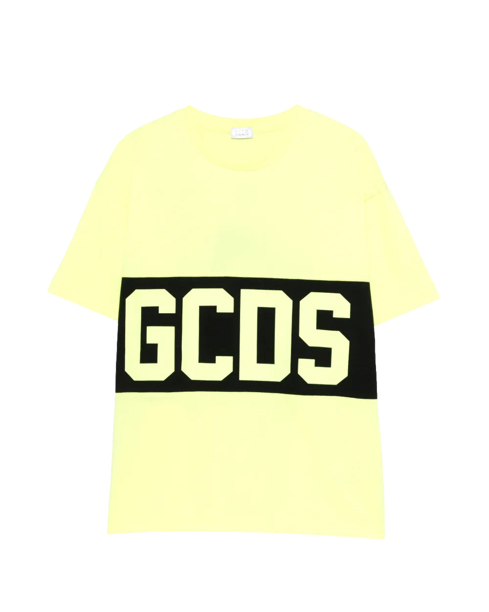 Gcds Kids T-Shirt Giallo con Banda Nera Logata per Bambini