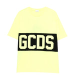 Gcds Kids T-Shirt Giallo con Banda Nera Logata per Bambini