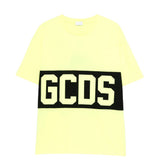 Gcds Kids T-Shirt Giallo con Banda Nera Logata per Bambini