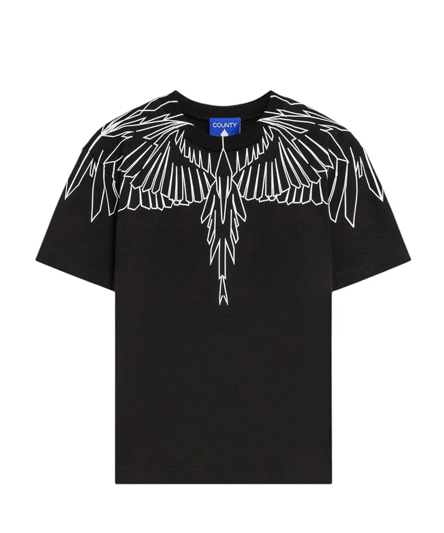 Marcelo Burlon County Of Milan T-Shirt Girocollo Nera con Motivo Ali a Contrasto per Bambine