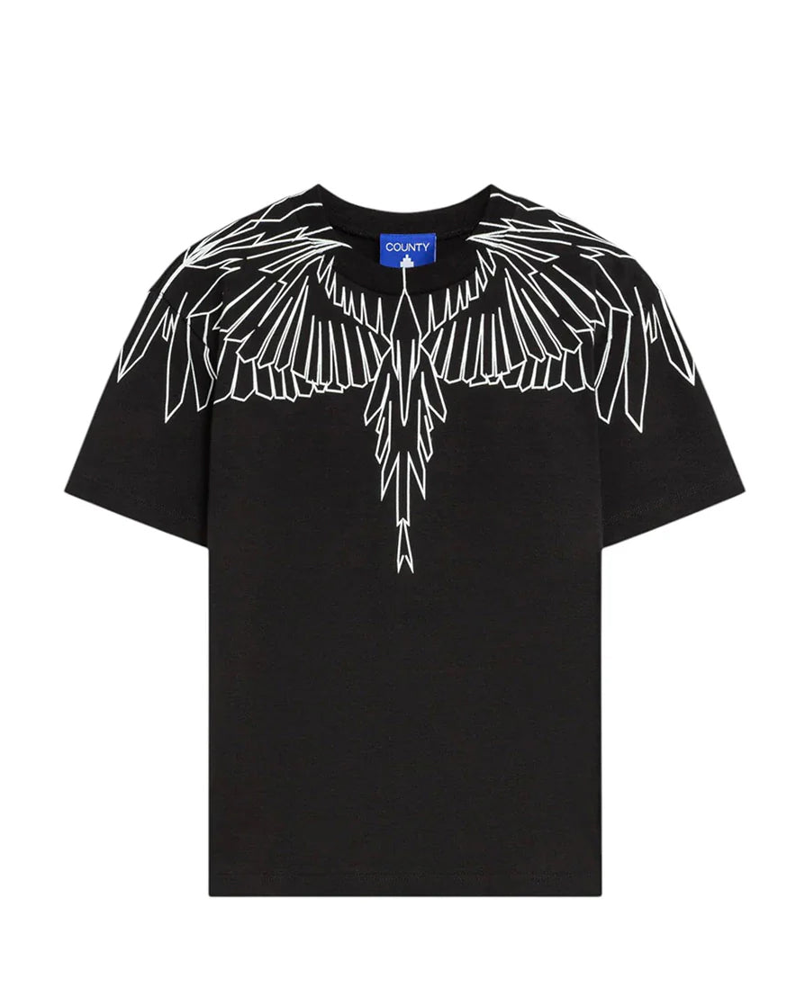 Marcelo Burlon County Of Milan T-Shirt Girocollo Nera con Motivo Ali a Contrasto per Bambine