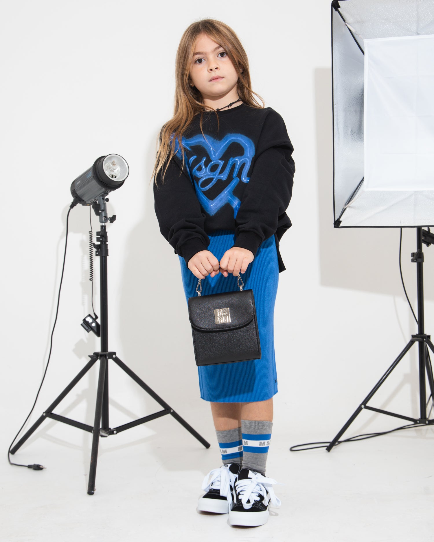 MSGM Kids Felpa Nera con Logo Neon per Bambine