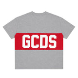 Gcds Kids T-Shirt Grigio con Banda Logata Rossa Unisex