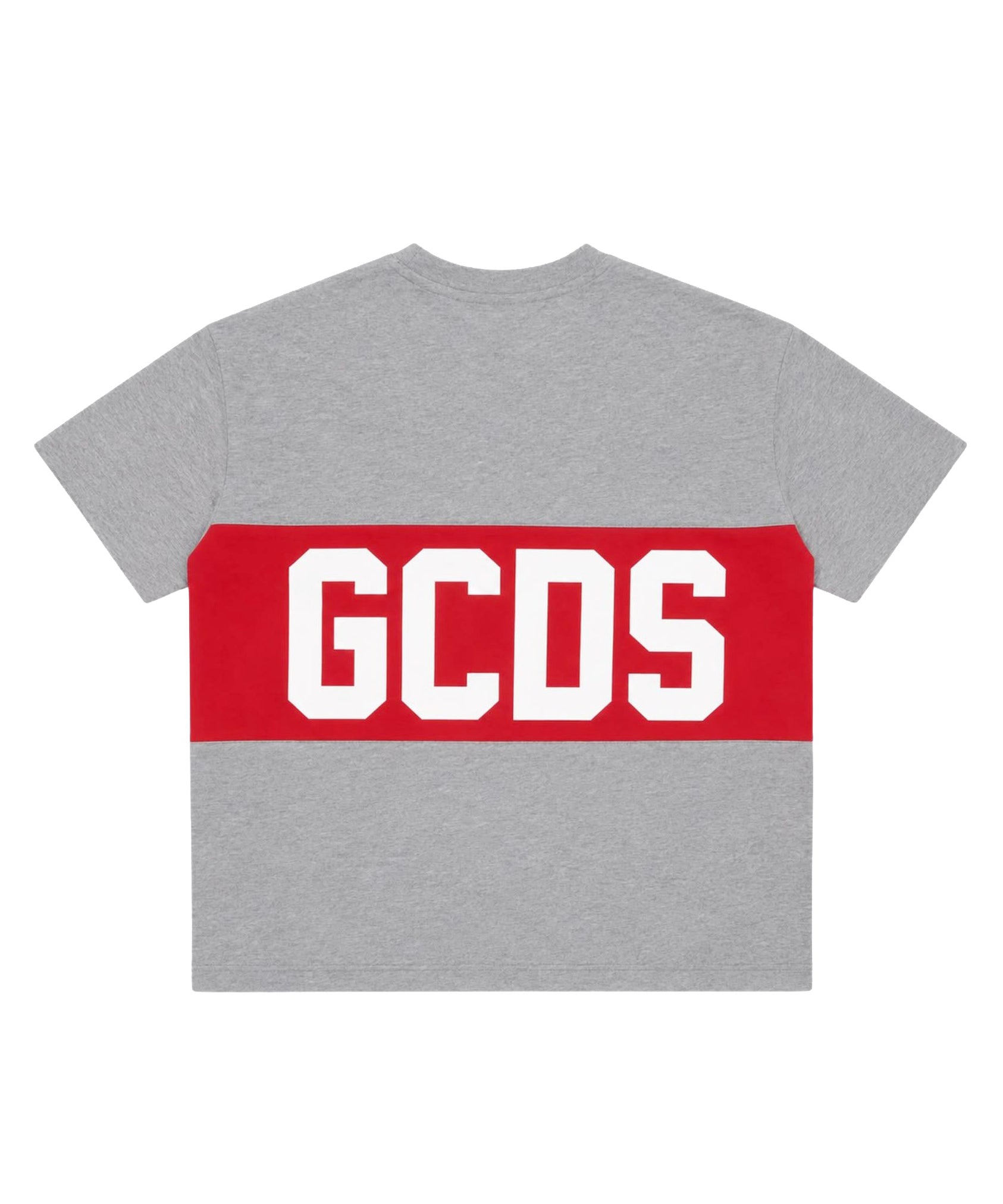 Gcds Kids T-Shirt Grigio con Banda Logata Rossa Unisex