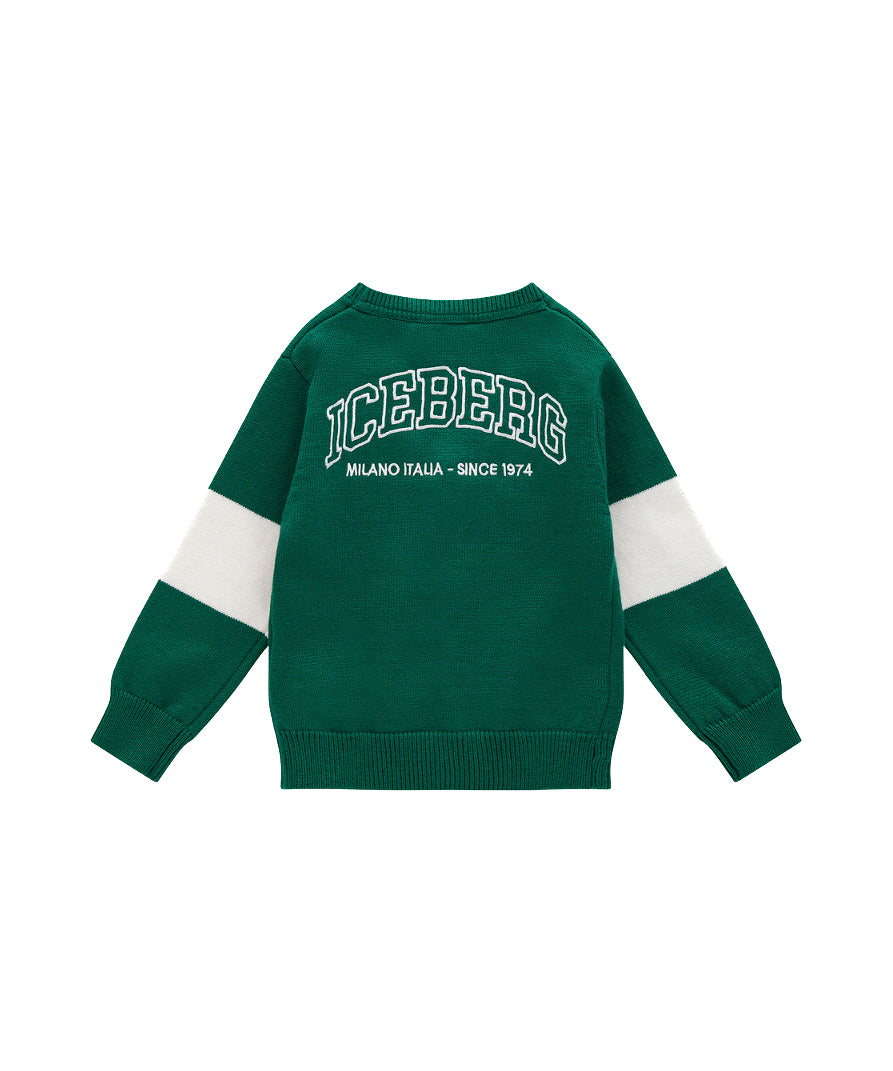 Iceberg Kids Cardigan Petrolio con Logo per Neonati (retro)