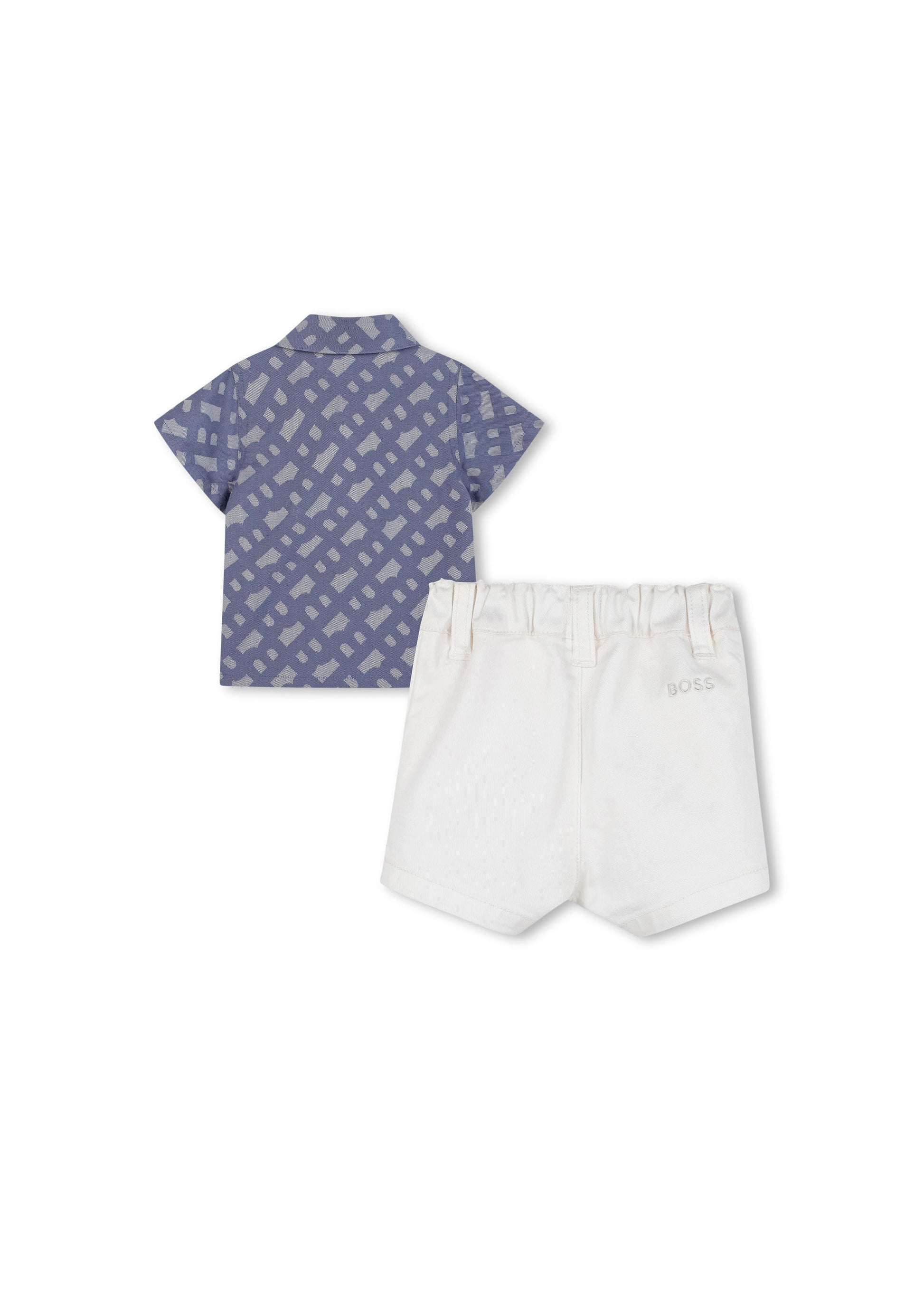 Boss Kids Camicia Jacquard Blu con Short Bianco per Neonati