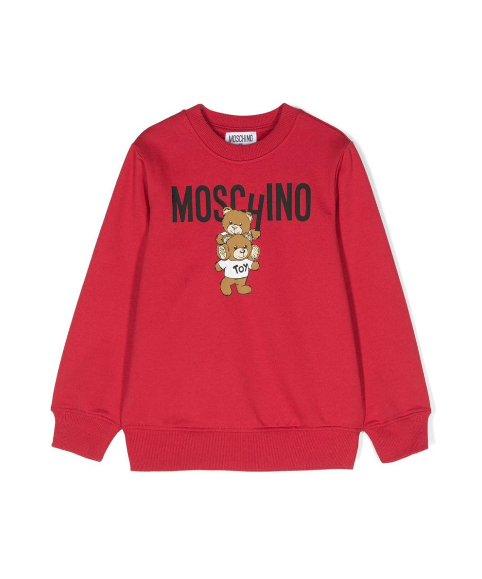 Moschino Kids Felpa Rossa Girocollo con Logo Teddy Bear per Bambini