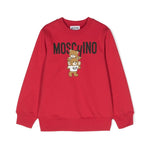 Moschino Kids Felpa Rossa Girocollo con Logo Teddy Bear per Bambini