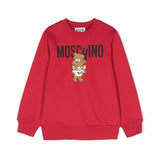 Moschino Kids Felpa Rossa Girocollo con Logo Teddy Bear per Bambini