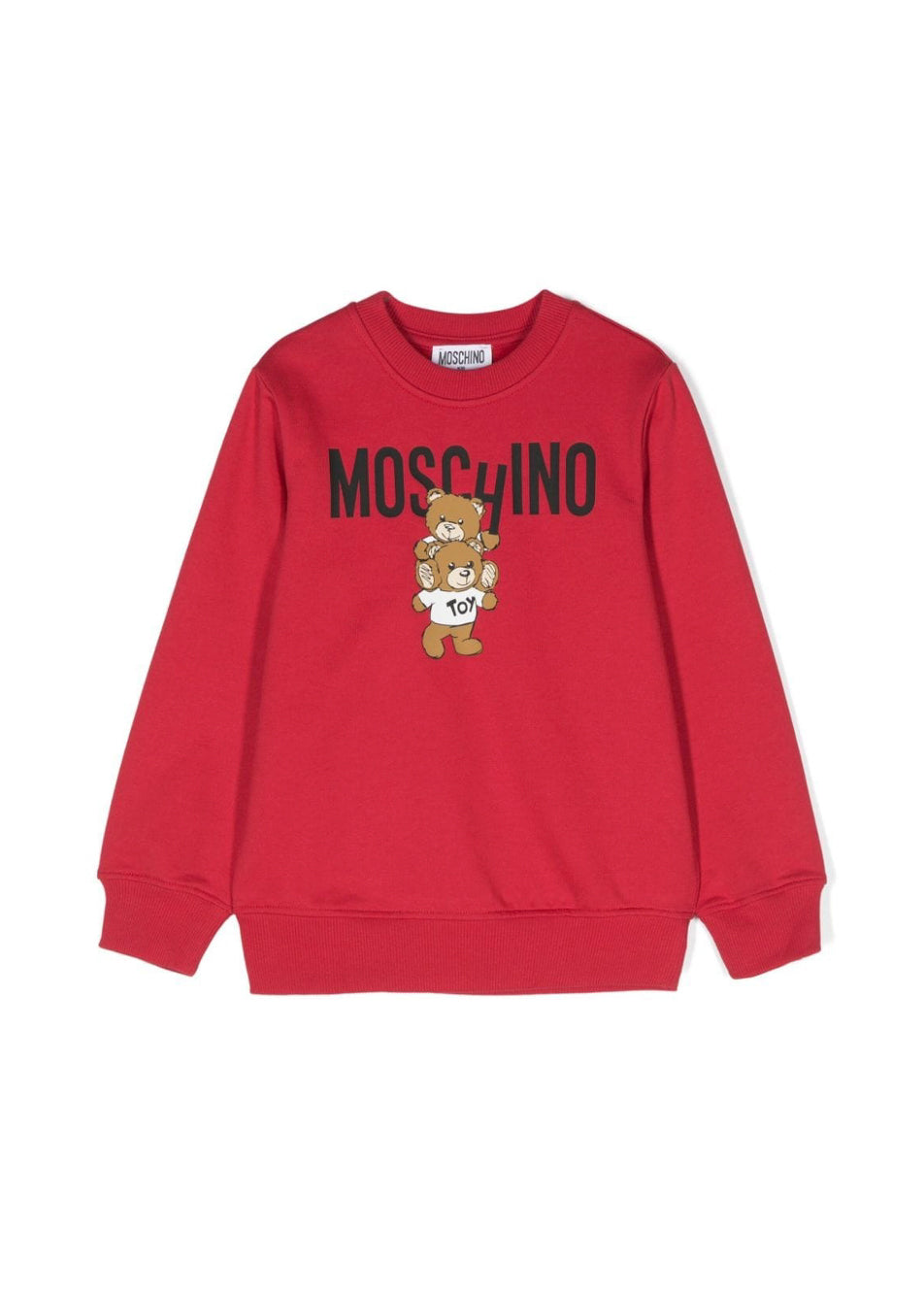 Moschino Kids Felpa Rossa Girocollo con Logo Teddy Bear per Bambini