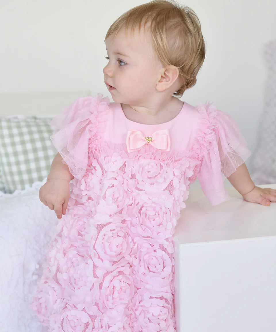Angel's Face Kids Pennie Abito Rosa con Applicazioni Rose per Neonate