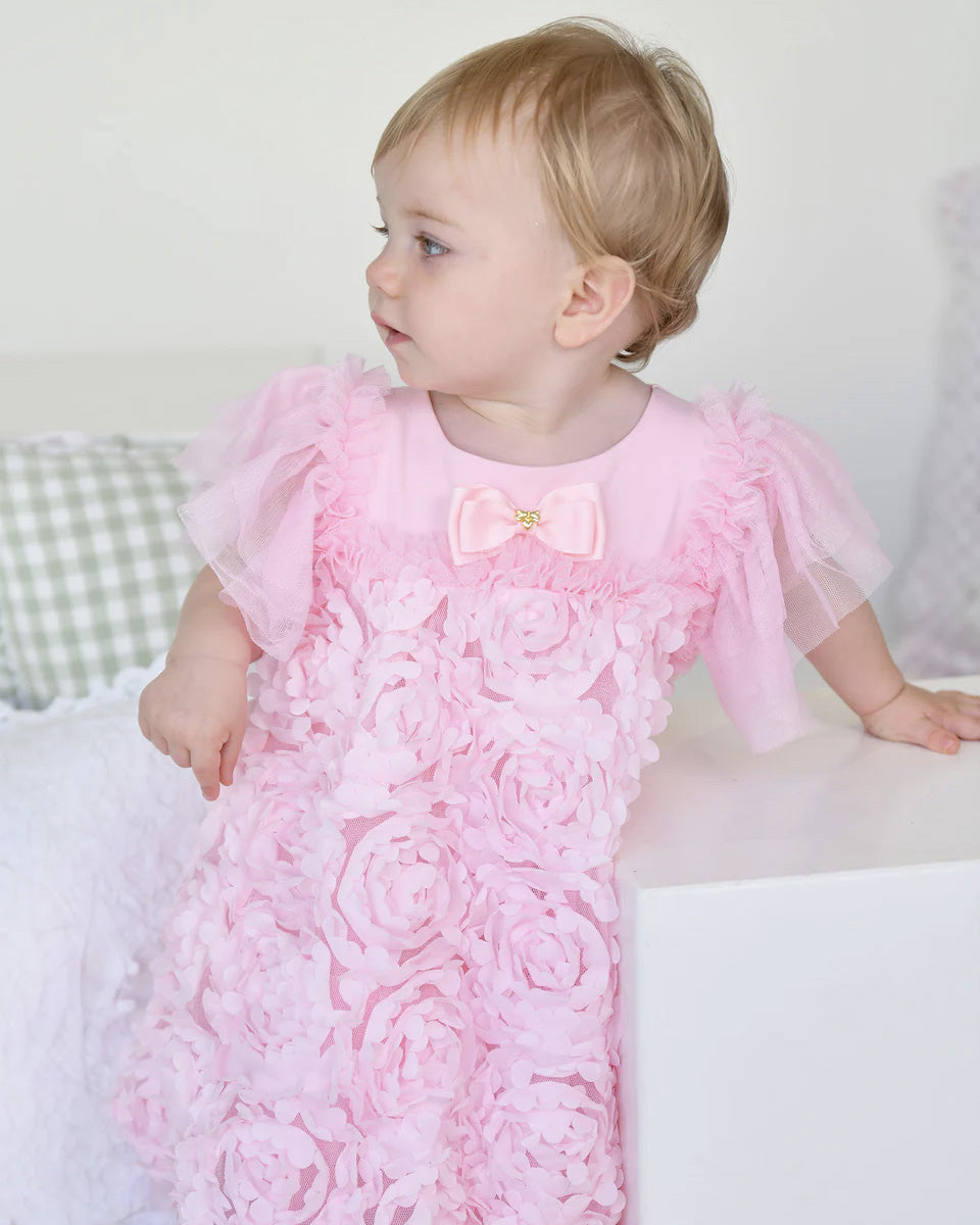 Angel's Face Kids Pennie Abito Rosa con Applicazioni Rose per Neonate