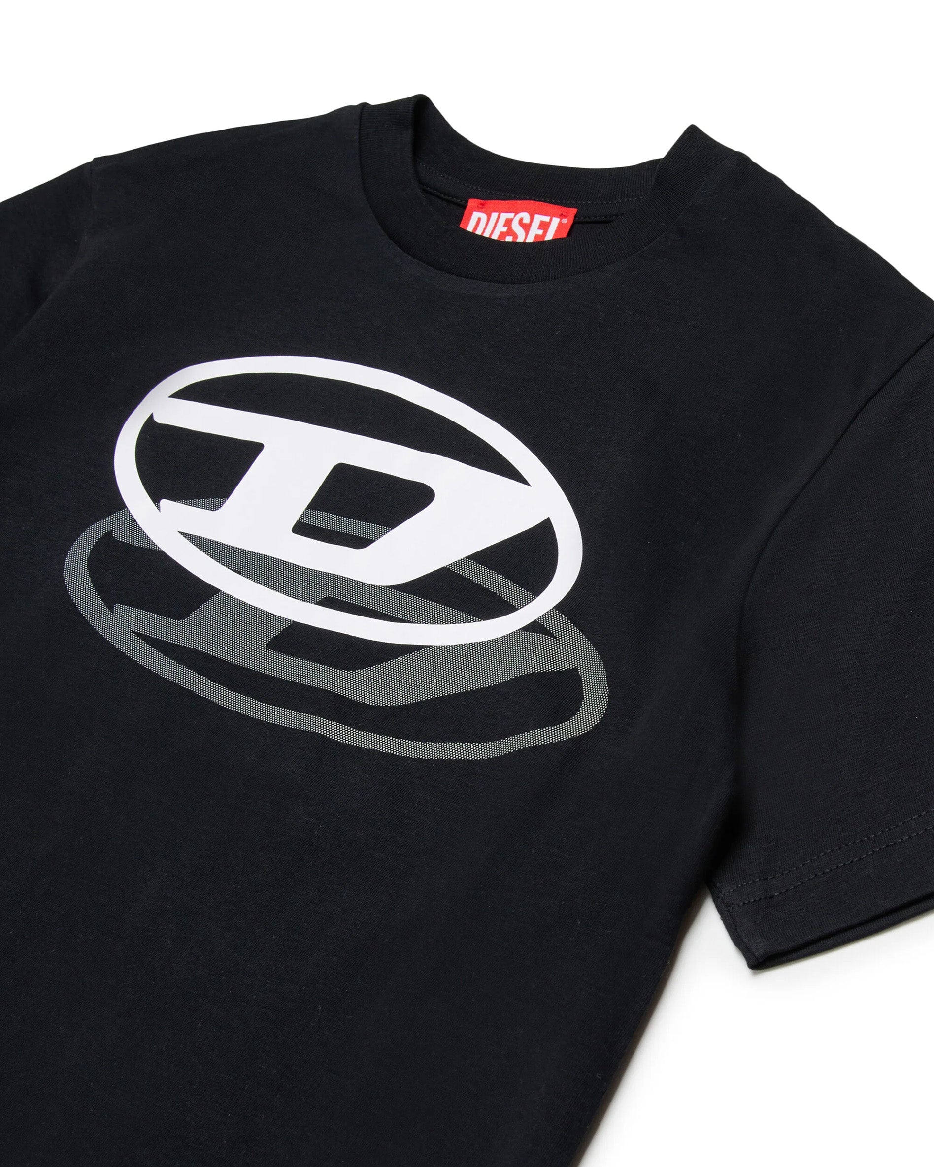Diesel Kids T-shirt Nera con Doppia Stampa Logo Unisex per Bambini