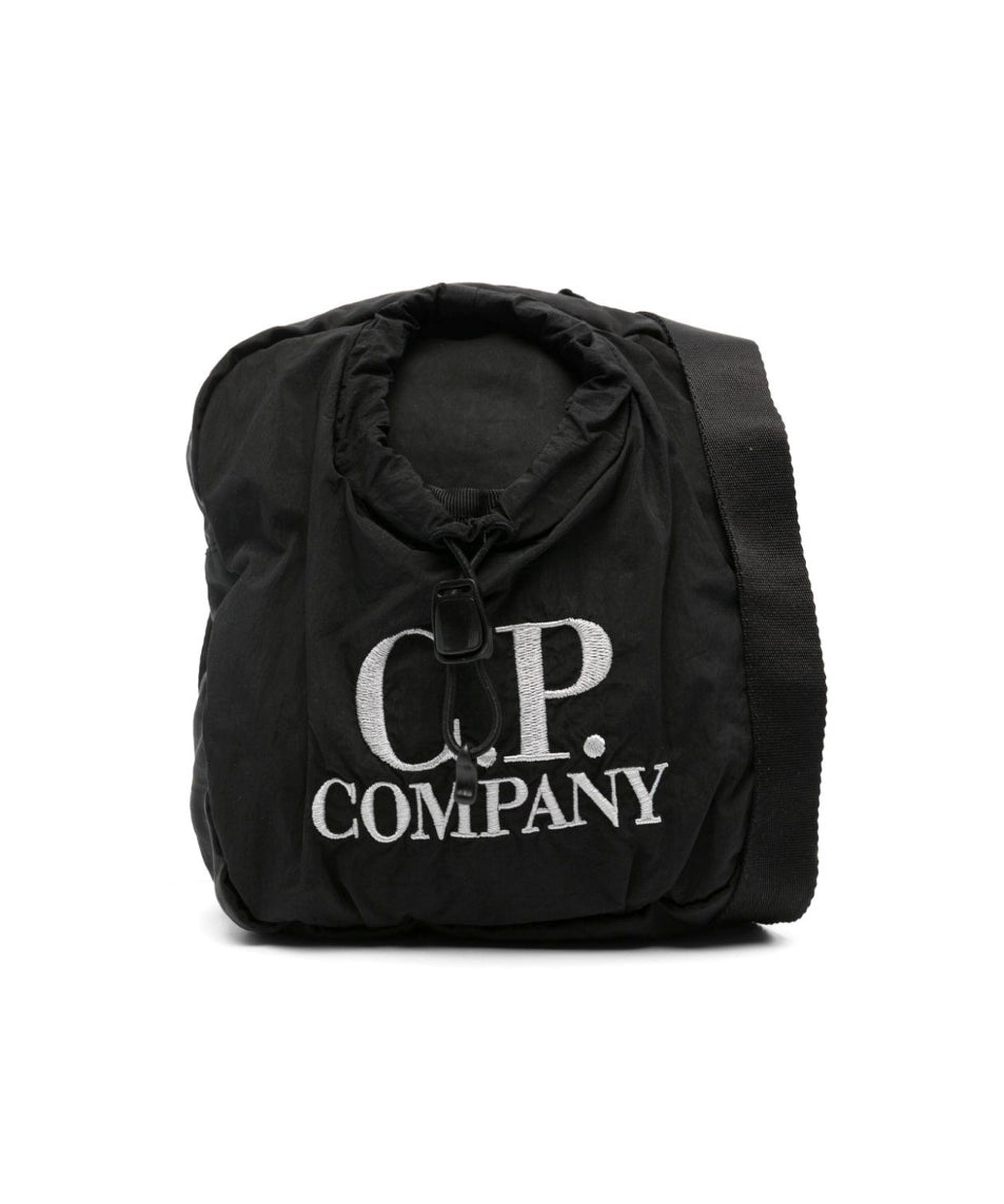 C.P. Company Kids Borsa a Spalla Nera con Ricamo per Bambini(FRONTE)