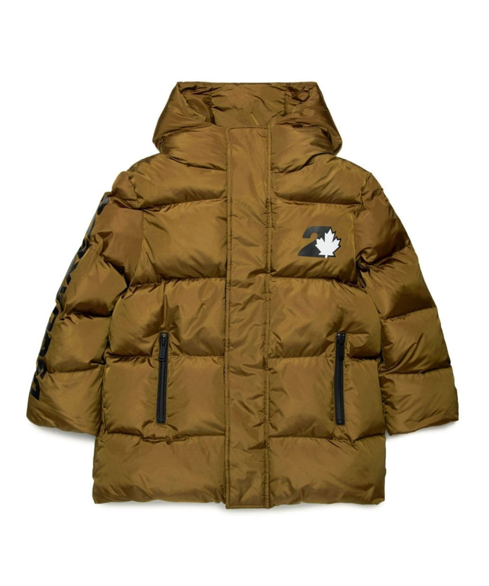 Dsquared2 Kids Giubbino Trapuntato Marrone con Logo Leaf per Bambini