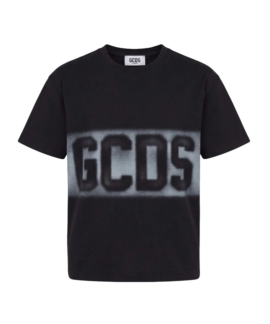 Gcds Kids T-Shirt Nero con Banda Logo per Bambini