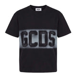 Gcds Kids T-Shirt Nero con Banda Logo per Bambini