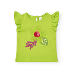 Tuc Tuc T-shirt Verde con Ricamo e Strass per Neonate