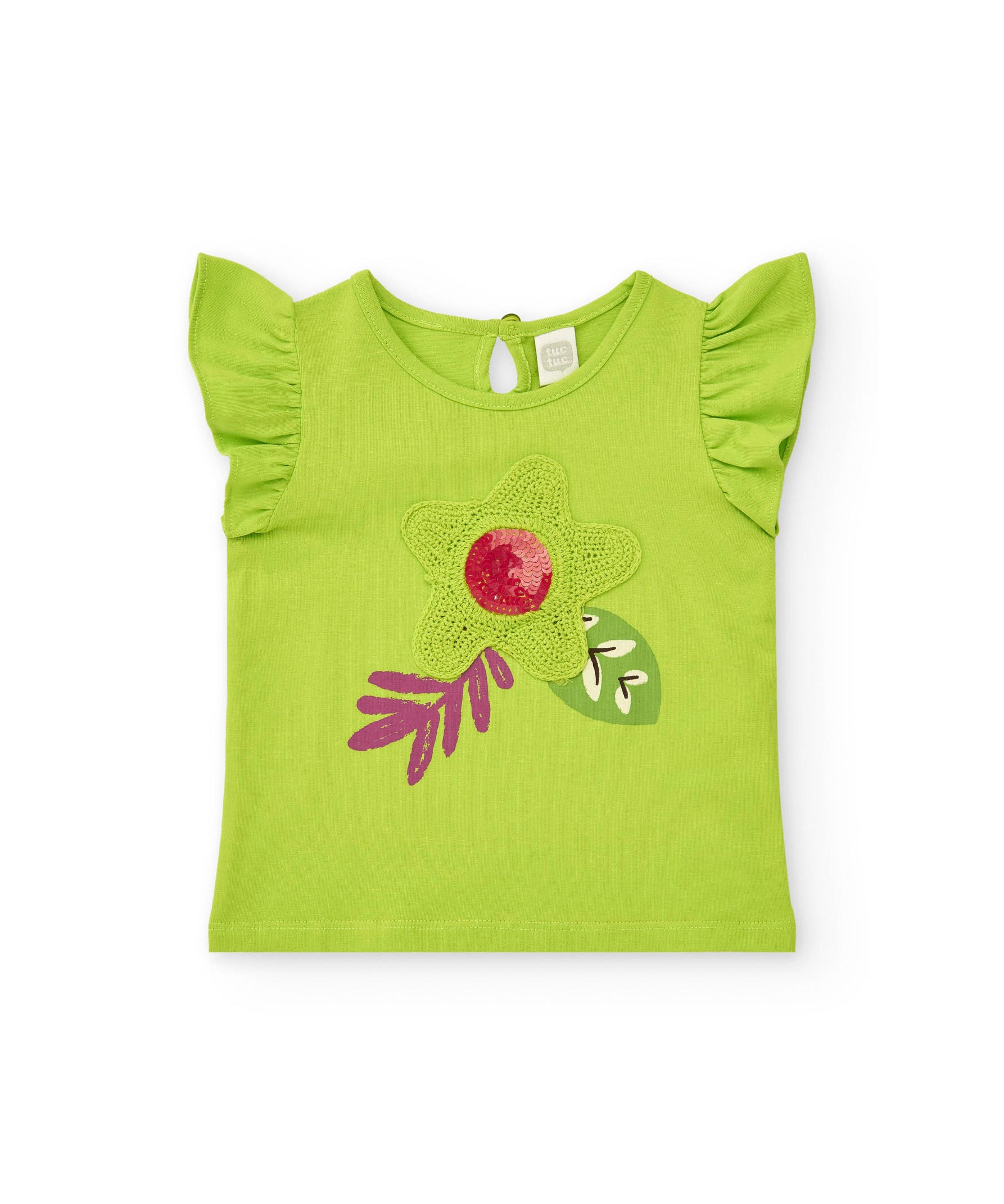 Tuc Tuc T-shirt Verde con Ricamo e Strass per Neonate