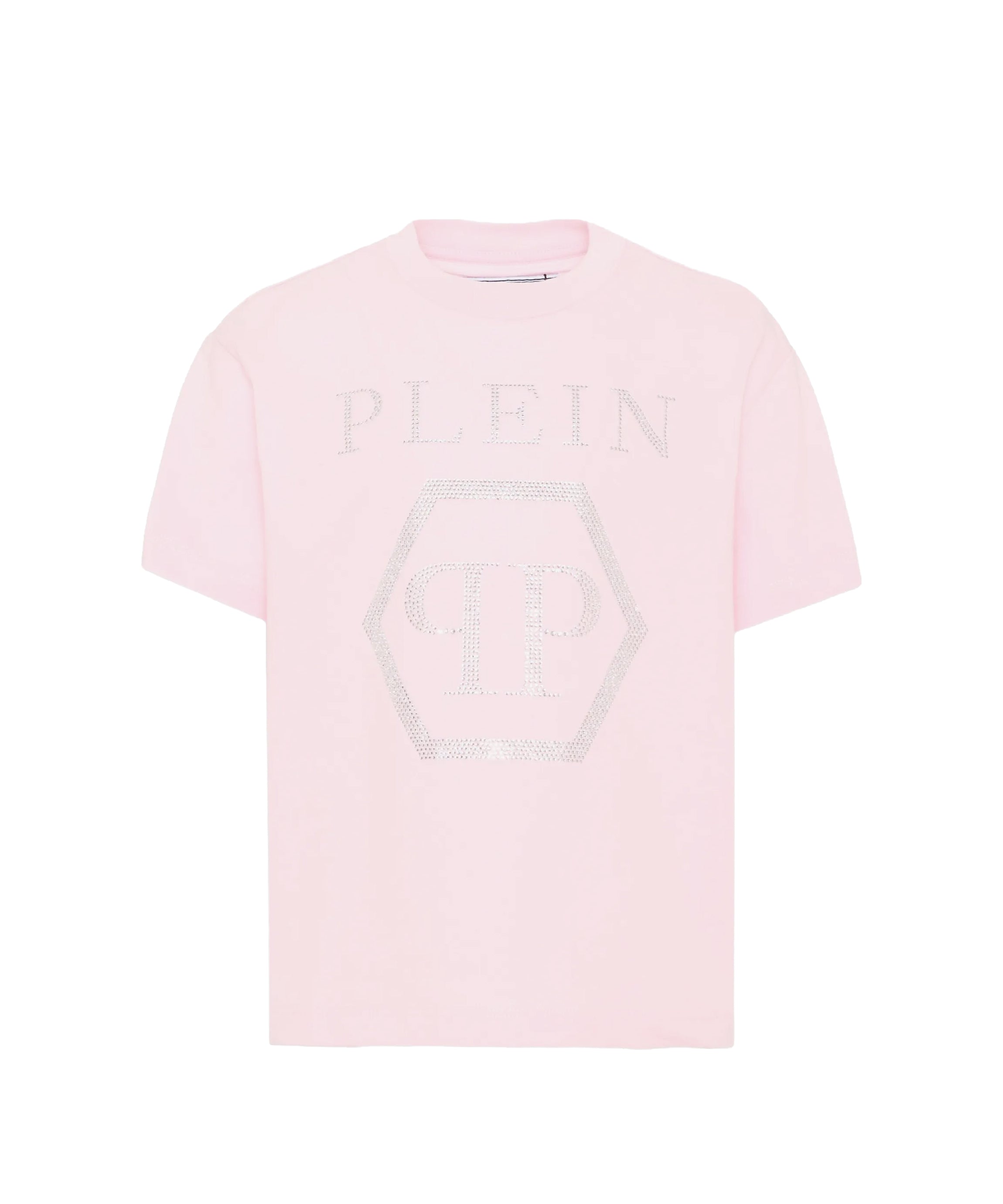 Philipp Plein Junior Kids T-shirt Rosa in Cotone con Logo Esagono Strass per Bambine