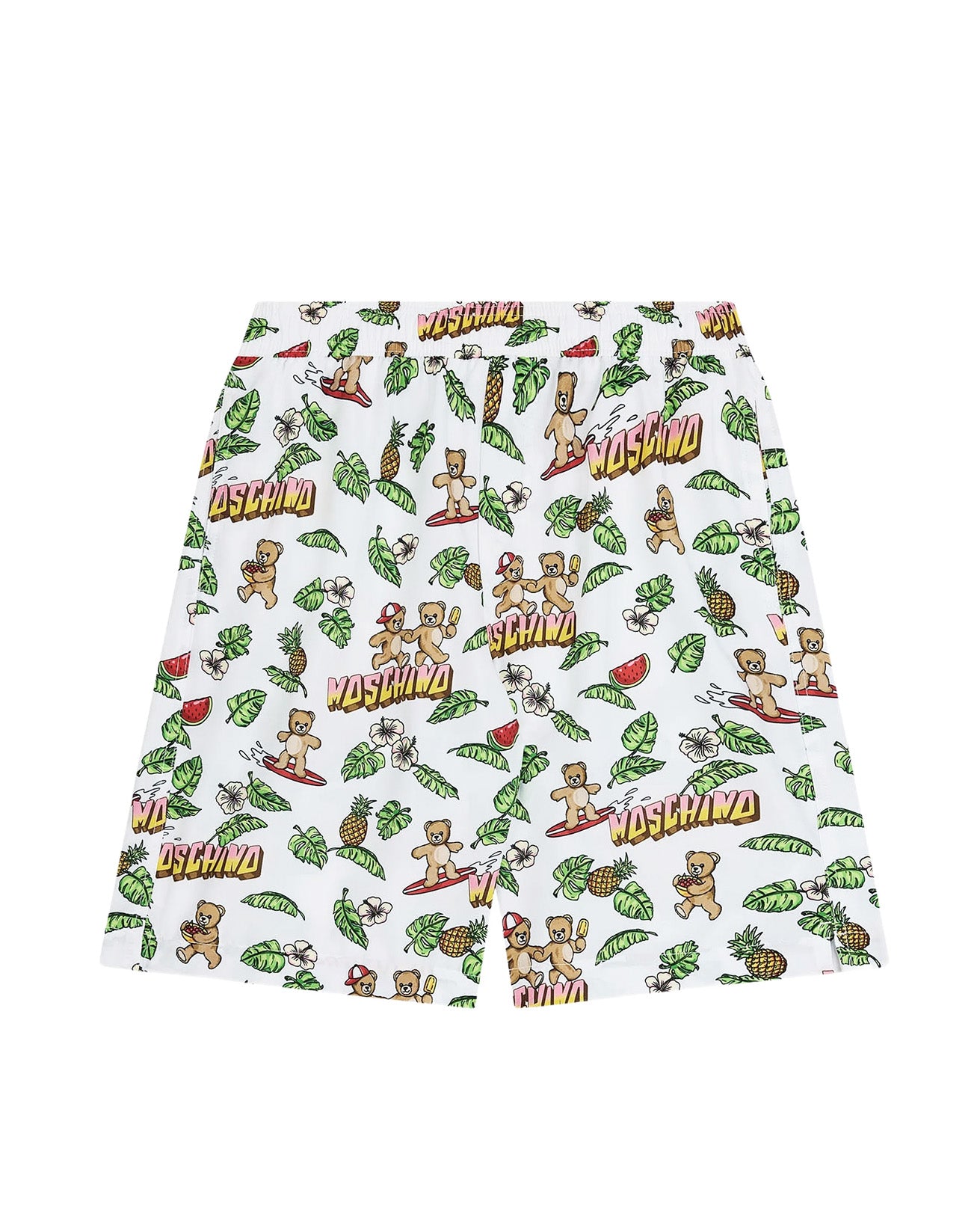 Moschino Kids Short Bianco con Fantasia Hawaii All-Over per Bambini