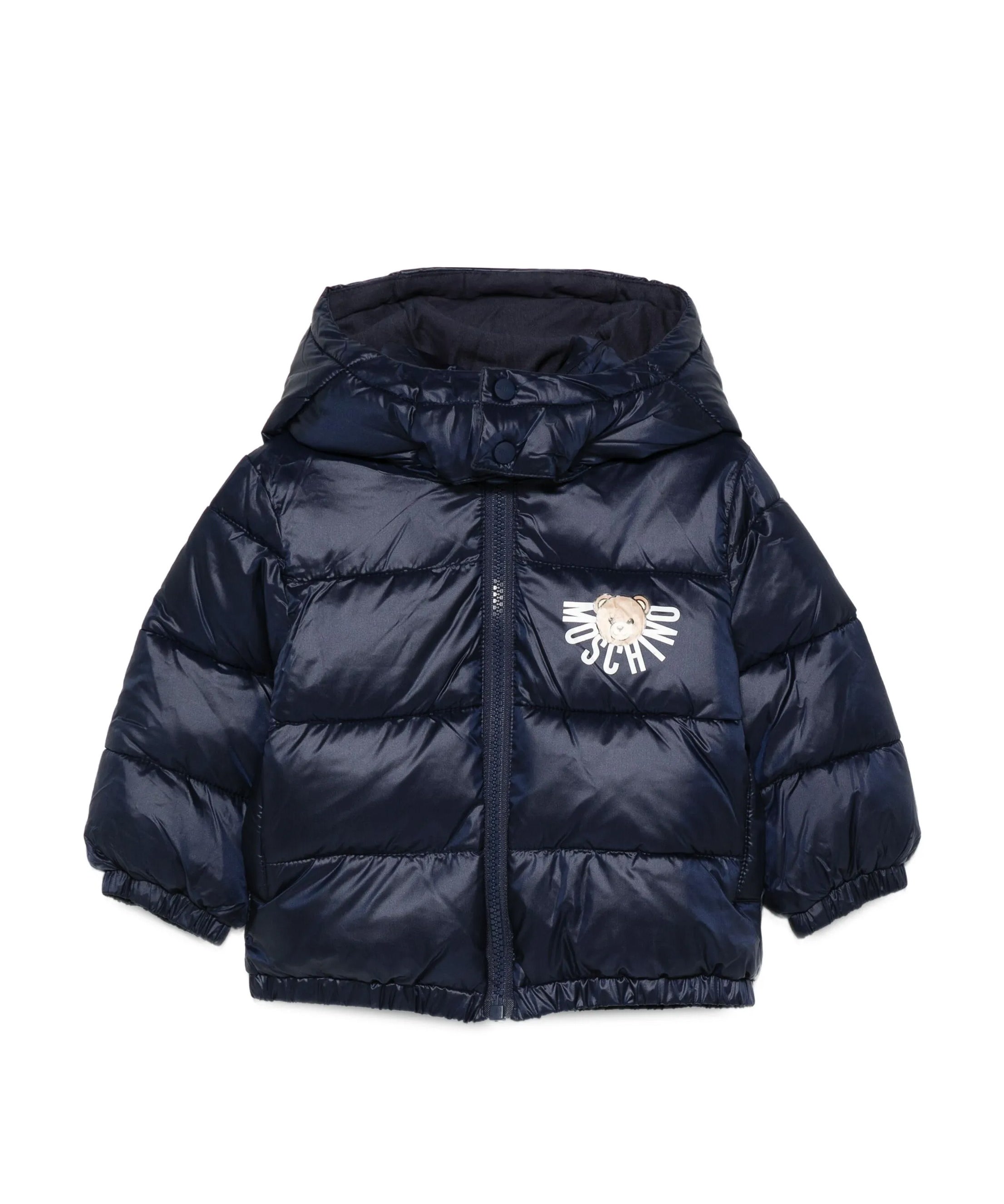 Moschino Kids Giubbino Puffer Blu Navy con Logo Teddy per NEonati