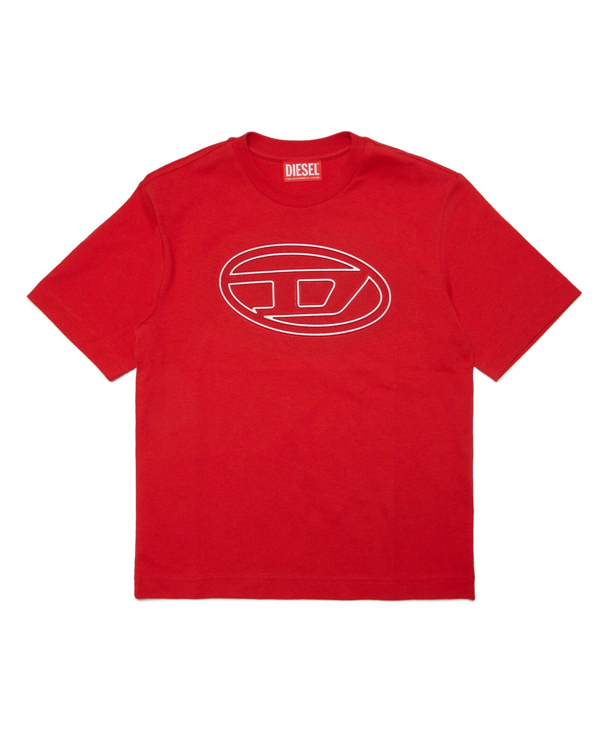 Diesel Kids T-shirt Rossa con Logo Oval D frontale