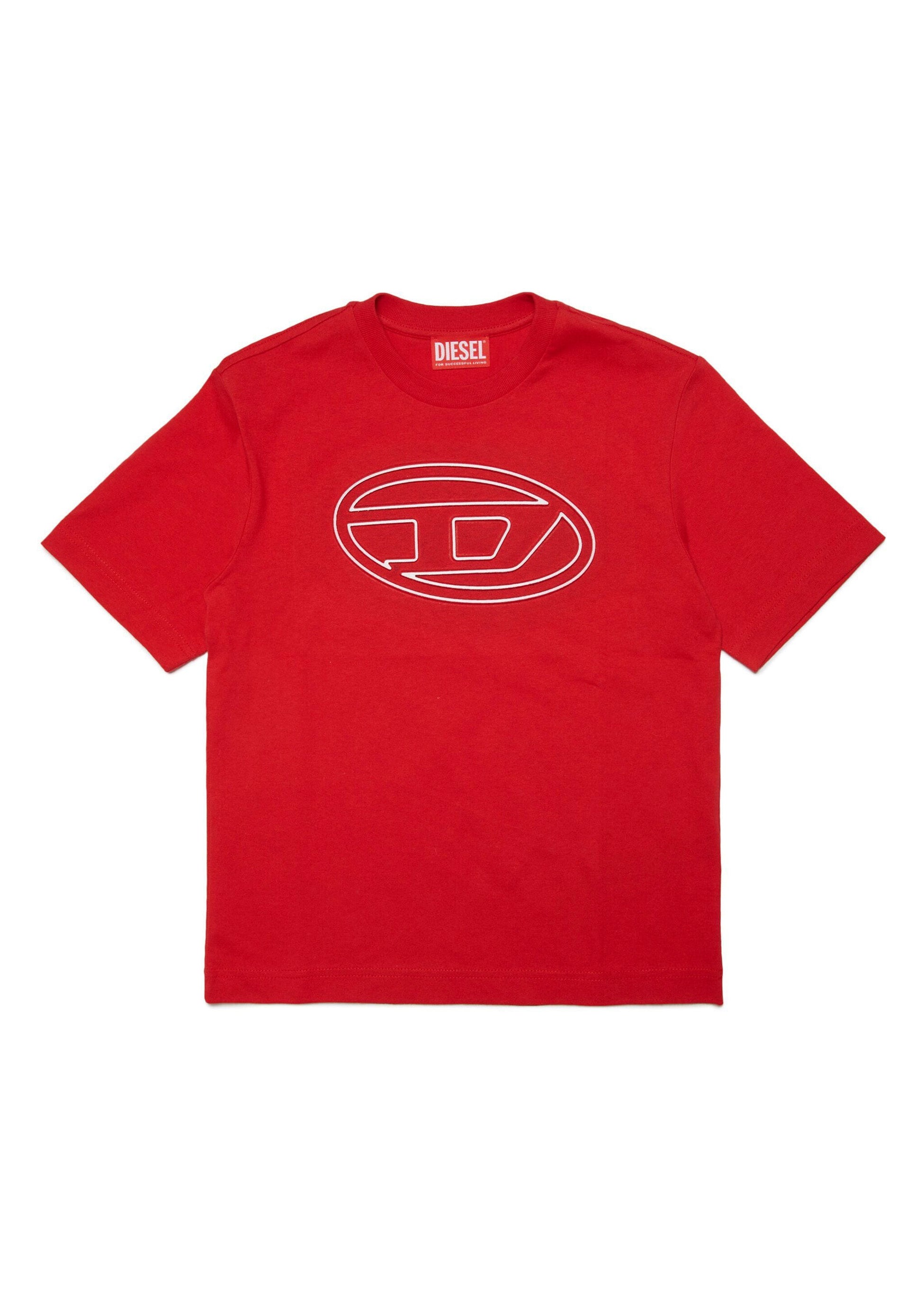 Diesel Kids T-shirt Rossa con Logo Oval D frontale